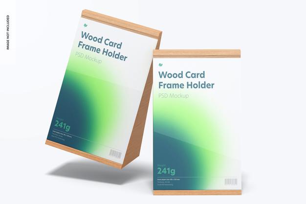 Free Wood Card Frame Holders Mockup, Falling Psd