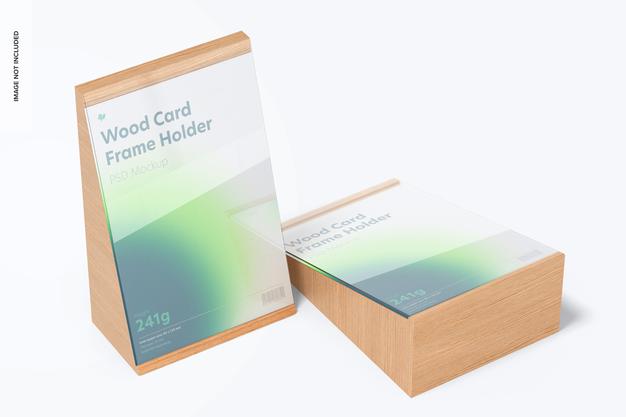 Free Wood Card Frame Holders Mockup, Perspective Psd