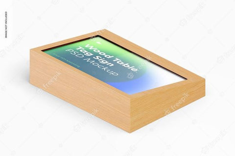 Free Wood Table Advertising Tag Sign Mockup, Isometric View Psd