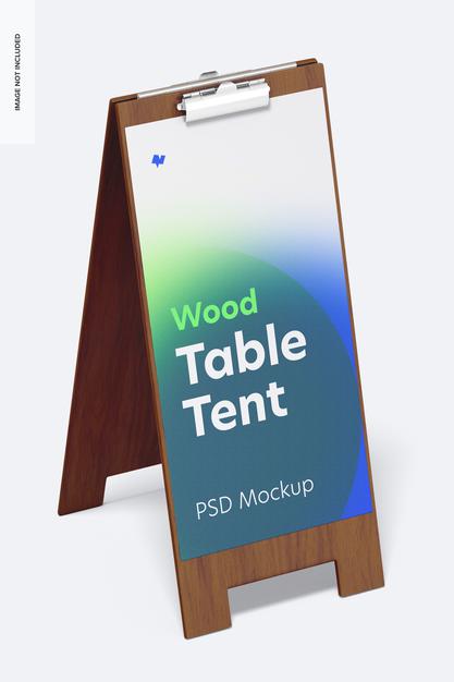 Free Wood Table Tent With Clip Mockup Psd
