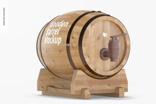 Free Wooden Barrel On Stand Mockup, Left View Psd