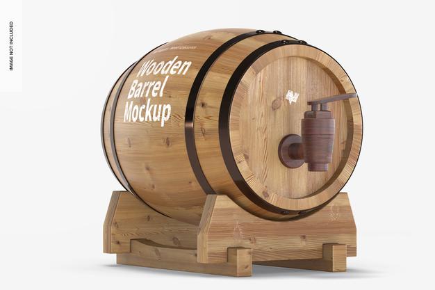 Free Wooden Barrel On Stand Mockup, Left View Psd
