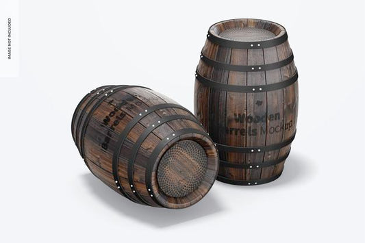 Free Wooden Barrels Mockup, Front View Psd