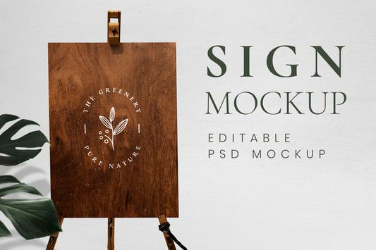 Free Wooden Board Easel Sign Mockup With Stand Psd