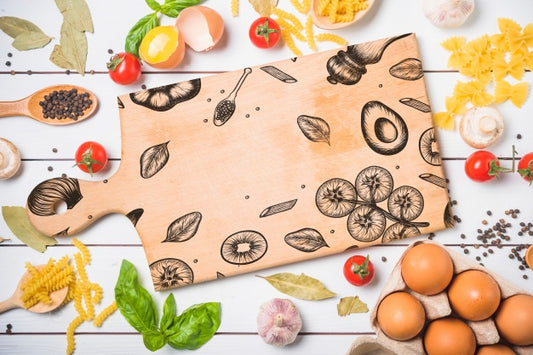 Free Wooden Board Mockup With Healthy Food Concept Psd