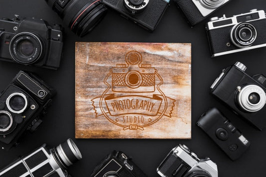 Free Wooden Board Mockup With Photography Concept Psd