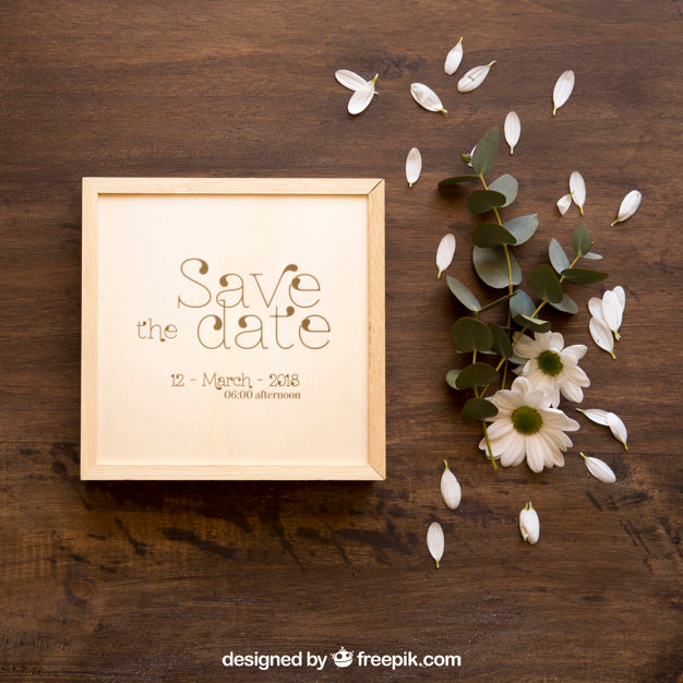 Free Wooden Box Mockup Next To Flowers Psd