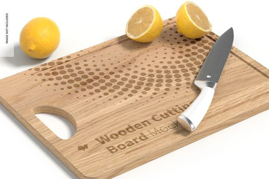 Free Wooden Cutting Board Mockup, Perspective Psd