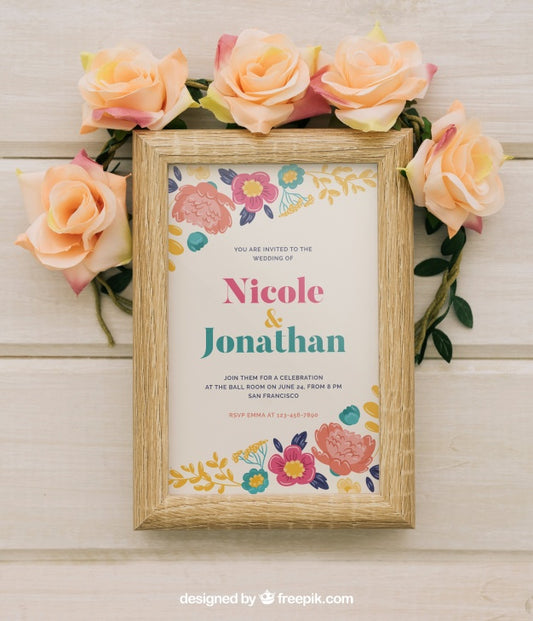 Free Wooden Frame And Floral Ornaments Mock Up Psd
