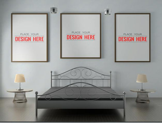 Free Wooden Frame Mockup Interior In A Bed Room Psd