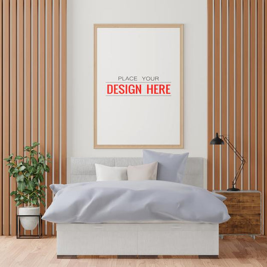 Free Wooden Frame Mockup Interior In A Bed Room Psd