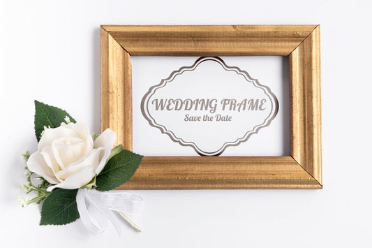 Free Wooden Frame Wedding Invitation With Rose Psd