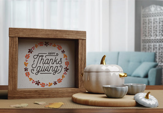 Free Wooden Frame With Happy Thanksgiving Day Message Psd