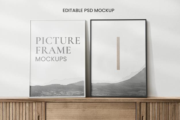 Free Wooden Frames Mockup Against A Wall Psd