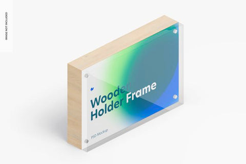 Free Wooden Label Holder Frame Mockup, Isometric Right View Psd