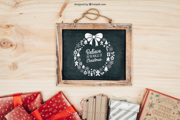 Free Wooden Mockup With Christmtas Design Psd