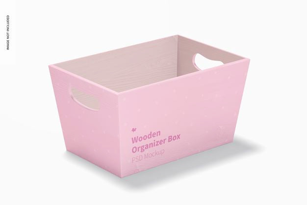 Free Wooden Organizer Box Mockup, Perspective Psd