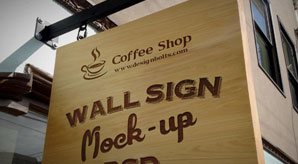 Free Wooden Outdoor Advertising Shop Wall Sign Mock-Up Psd