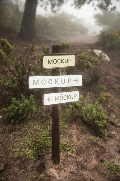 Free Wooden Route Signs  Mock-Up In The Forest Psd