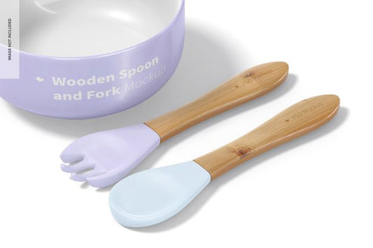 Free Wooden Spoon And Fork Mockup, Left View Psd