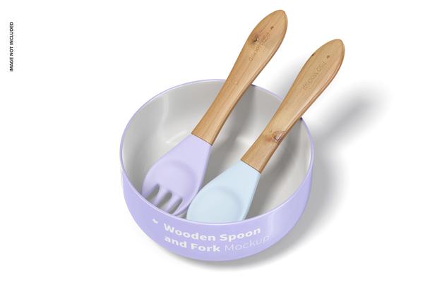 Free Wooden Spoon And Fork With Bowl Mockup Psd