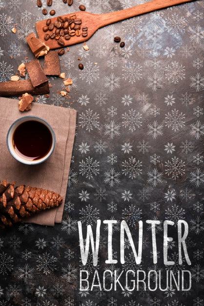 Free Wooden Tray With Coffee On Winter Psd
