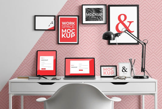 Free Work Desk Mockup With Devices Psd