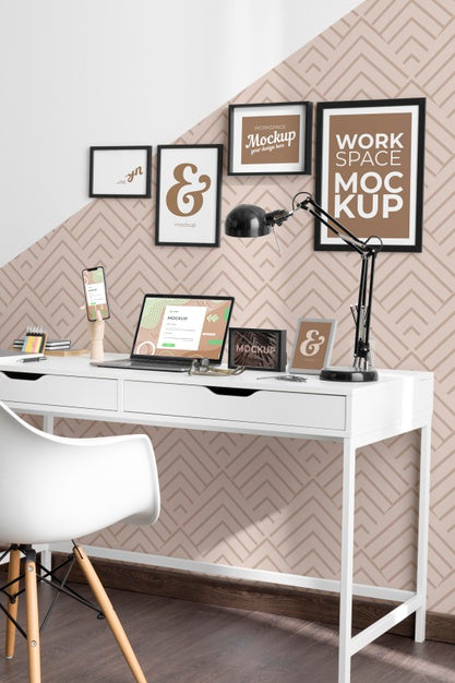 Free Work Desk Mockup With Devices Psd