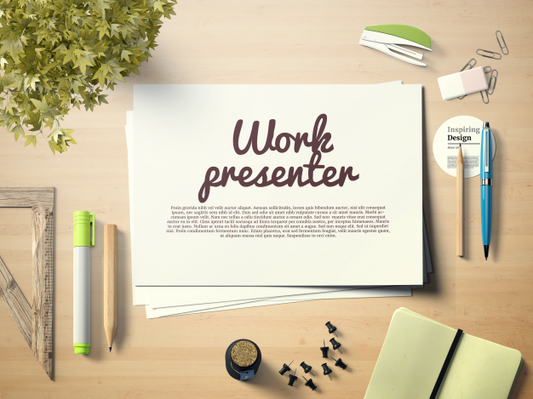 Free Work Presenter On Desktop Mock Up Psd