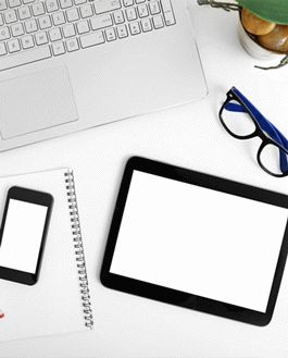 Free Workplace With Smartphone & Digital Tablet Mockup