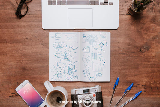 Free Workspace Composition With Open Booklet Psd