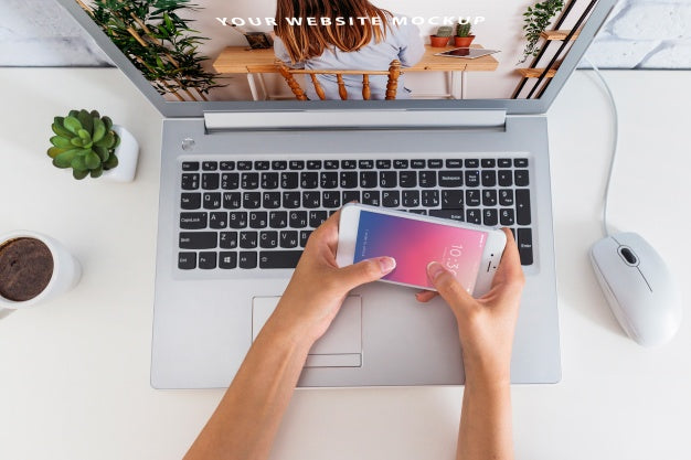 Free Workspace Mockup With Smartphone And Laptop Psd