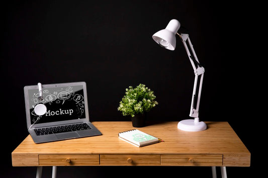 Free Workspace With Lamp And Plant Psd