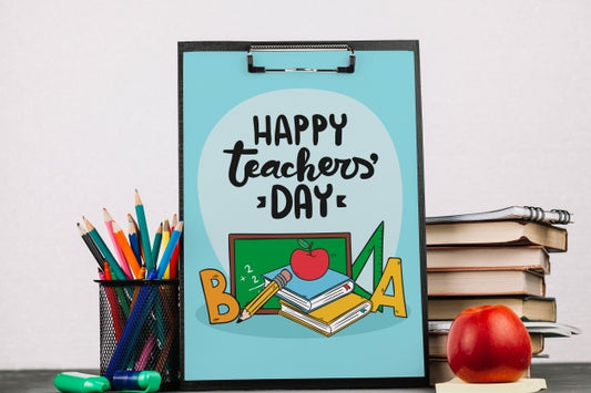Free World Teacher Day Mockup With Clipboard Psd