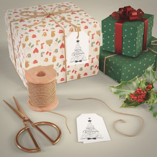 Free Wrapped Gift Collection On Table Psd