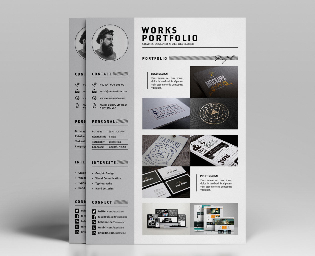 Free Resume, CV and Portfolio Template in Photoshop (PSD) and Illustrator (AI) Formats