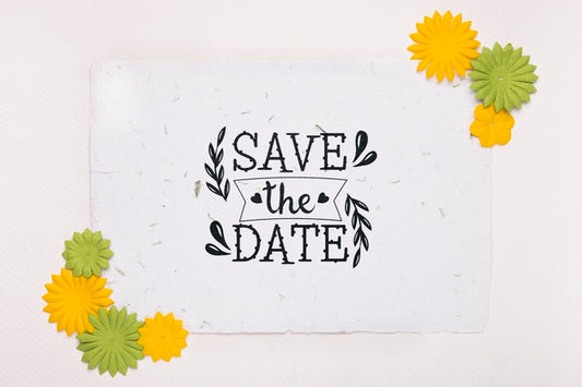 Free Yellow And Green Flowers Save The Date Mock-Up Psd