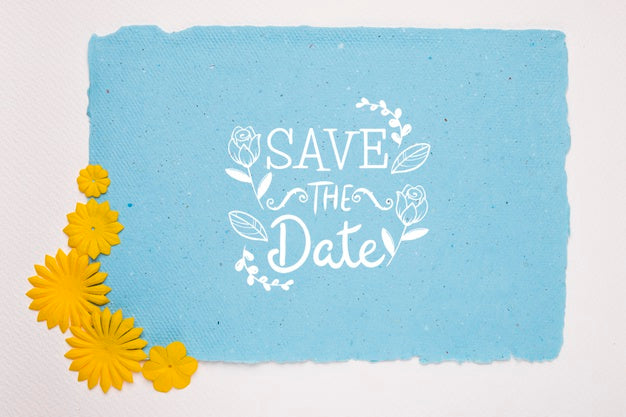 Free Yellow Flowers Save The Date Mock-Up Psd