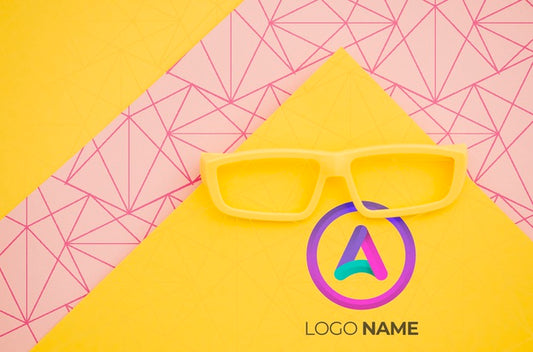 Free Yellow Glasses With Minimalist Logo Design Psd