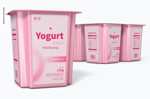 Free Yogurt 4 Pack Mockup Psd