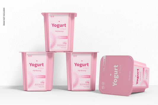 Free Yogurt 4 Pack Mockup, Stacked Psd