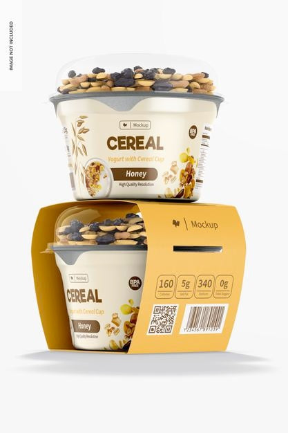 Free Yogurt Cups With Label Mockup, Stacked Psd