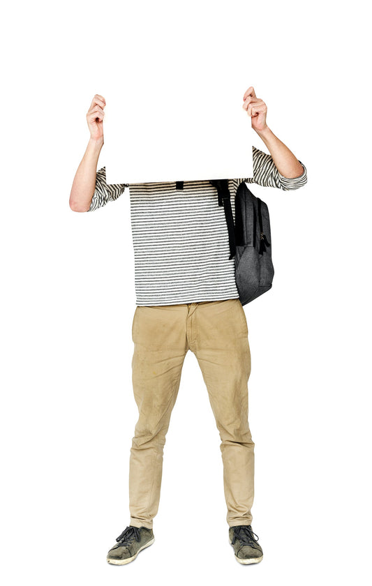 Free Young Adult Man Holding Blank Paper Board Studio Portrait