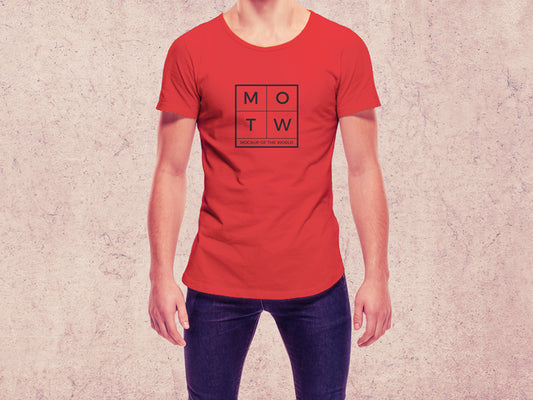 Free Young Cool Guy Wearing Round Neck T-Shirt Mockup