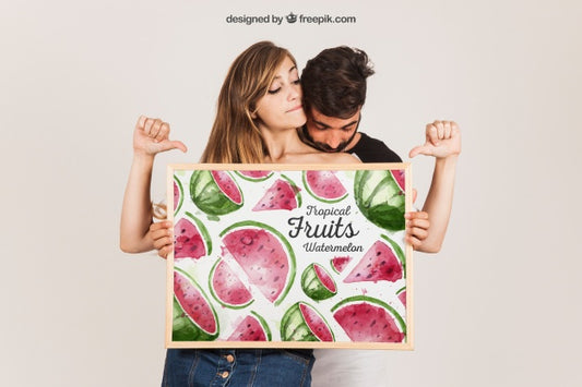 Free Young Couple Presenting Whiteboard Psd