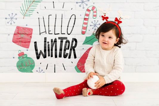 Free Young Girl With Hello Winter Mock-Up Psd