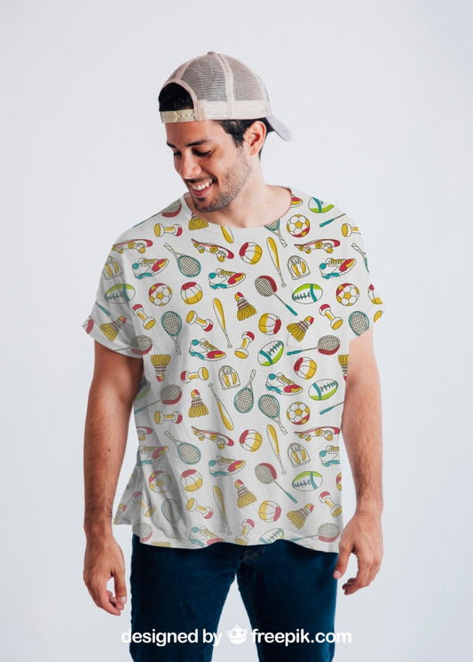 Free Young Guy Posing With Colorful T-Shirt And Cap Psd