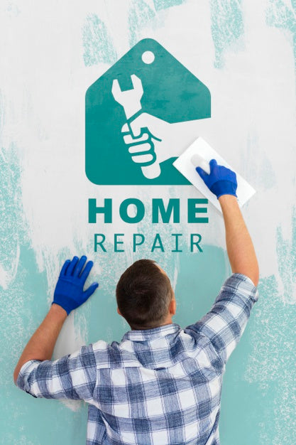 Free Young Handyman Repair The Mock-Up Wall Psd