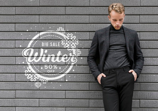 Free Young Male Promoting Winter Sales Dicounts Psd
