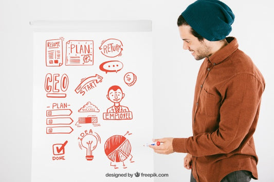 Free Young Man At Presentation With Whiteboard Psd